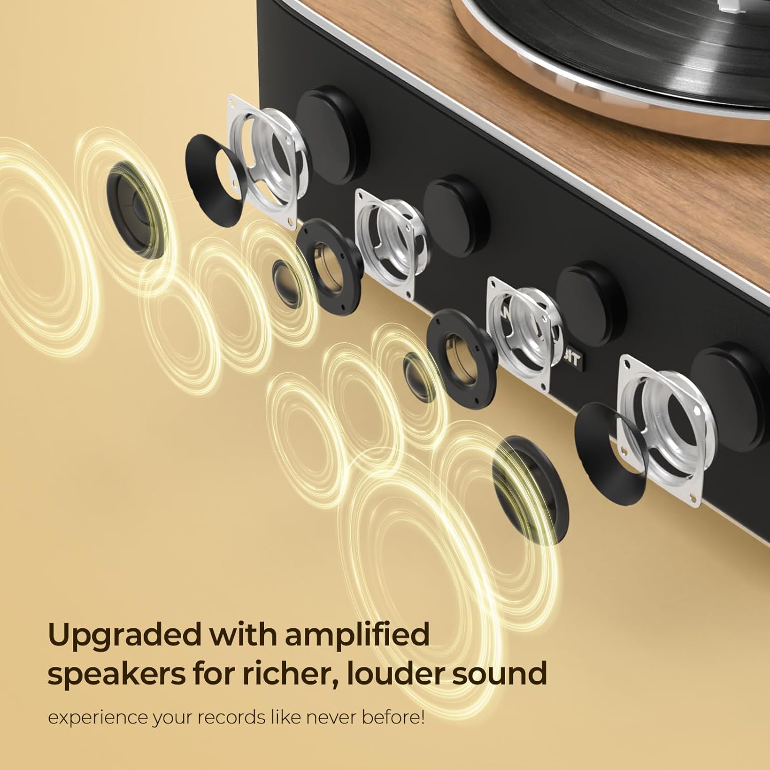 Retro Bluetooth Record Player with Built-in Speakers | All-in-One Design Turntable | AT-3600L Cartridge & 2-Speed Belt Drive | Fancy Rabbit (HP-H2501)