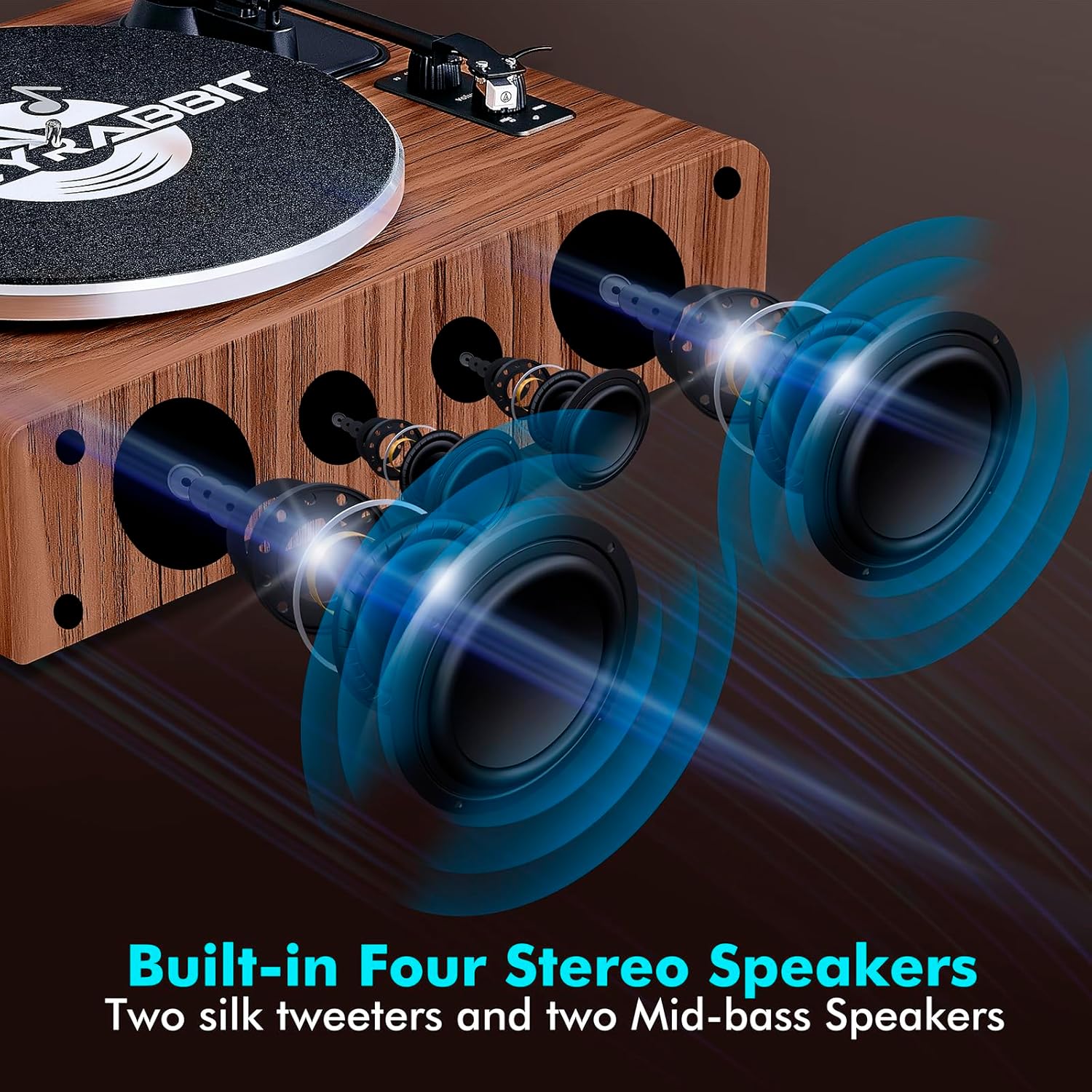 High-Fidelity Bluetooth Turntable with Speakers | AT-3600L Magnetic Cartridge | Built-in Phono Preamp | 2-Speed Belt Drive | FancyRabbit (HP-H2410)