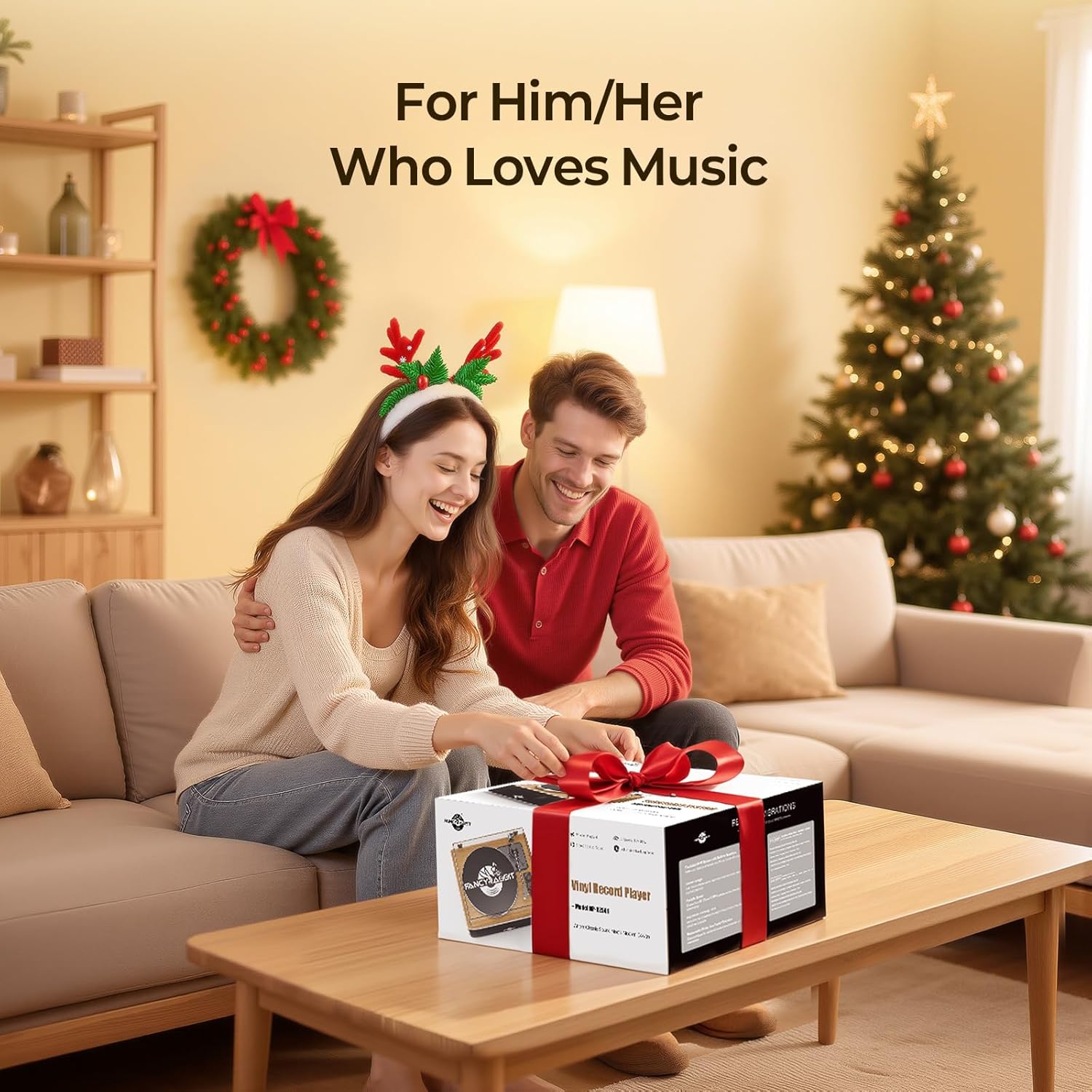 Retro Bluetooth Record Player with Built-in Speakers | All-in-One Design Turntable | AT-3600L Cartridge & 2-Speed Belt Drive | Fancy Rabbit (HP-H2501)