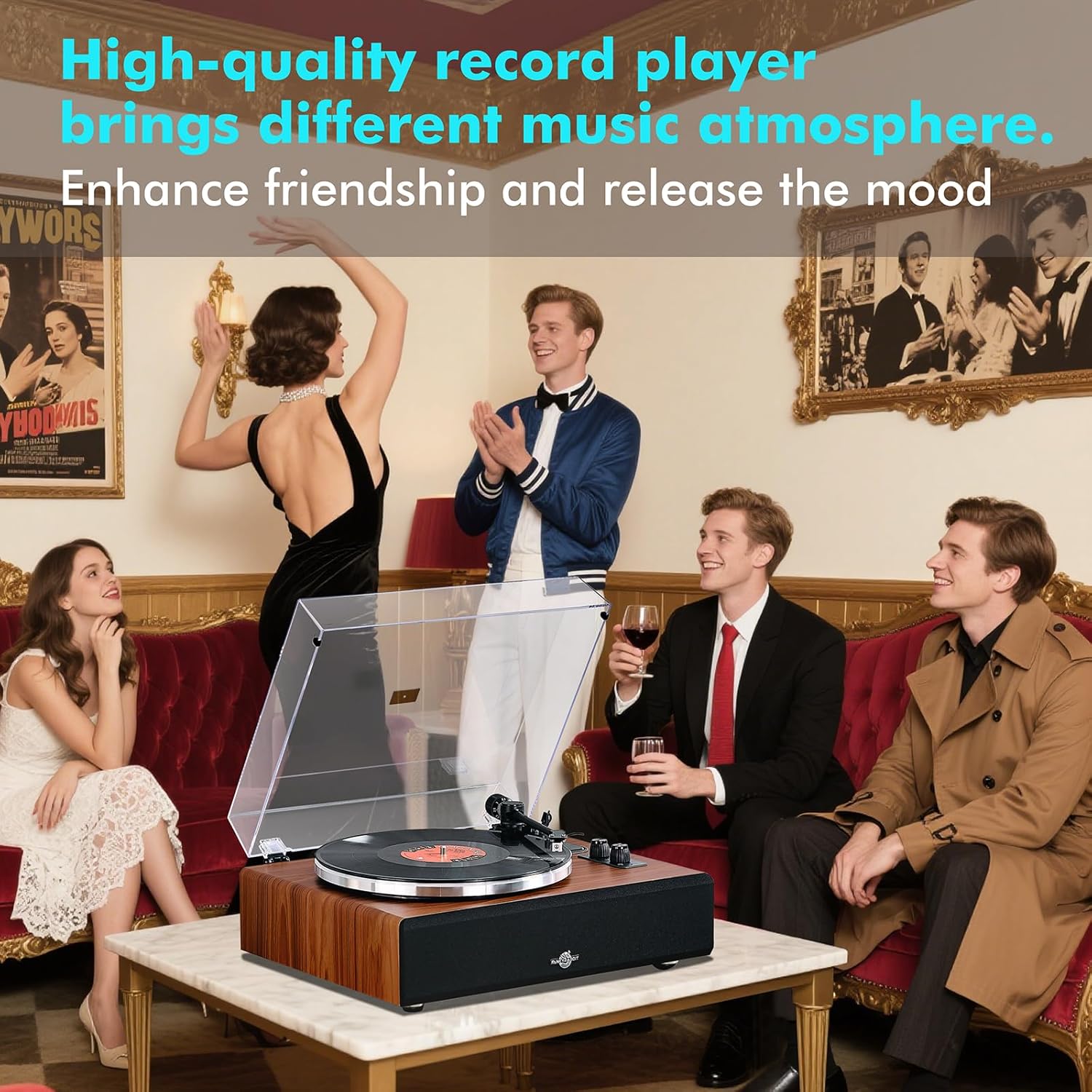 High-Fidelity Bluetooth Turntable with Speakers | AT-3600L Magnetic Cartridge | Built-in Phono Preamp | 2-Speed Belt Drive | FancyRabbit (HP-H2410)