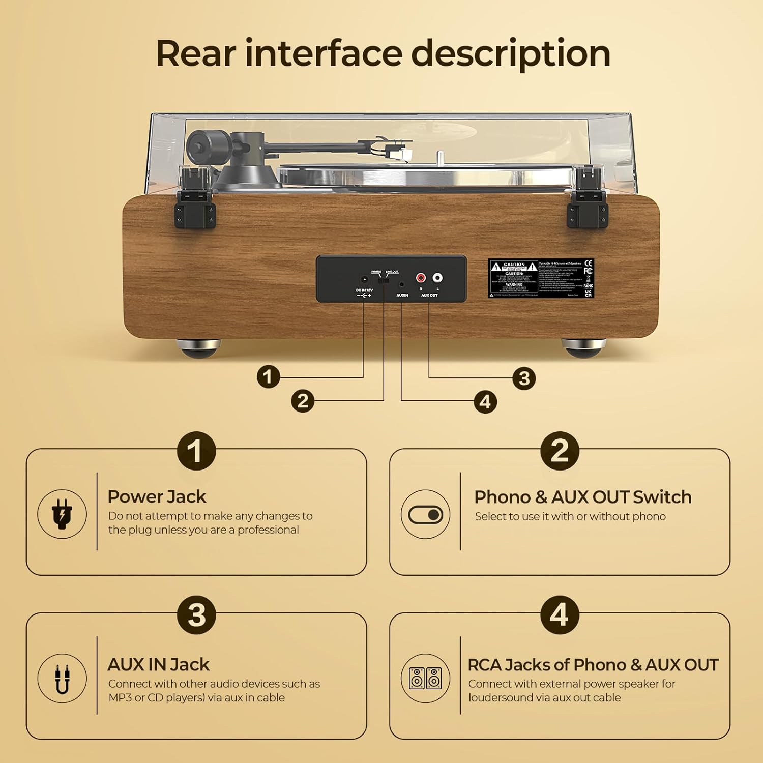 Retro Bluetooth Record Player with Built-in Speakers | All-in-One Design Turntable | AT-3600L Cartridge & 2-Speed Belt Drive | Fancy Rabbit (HP-H2501)