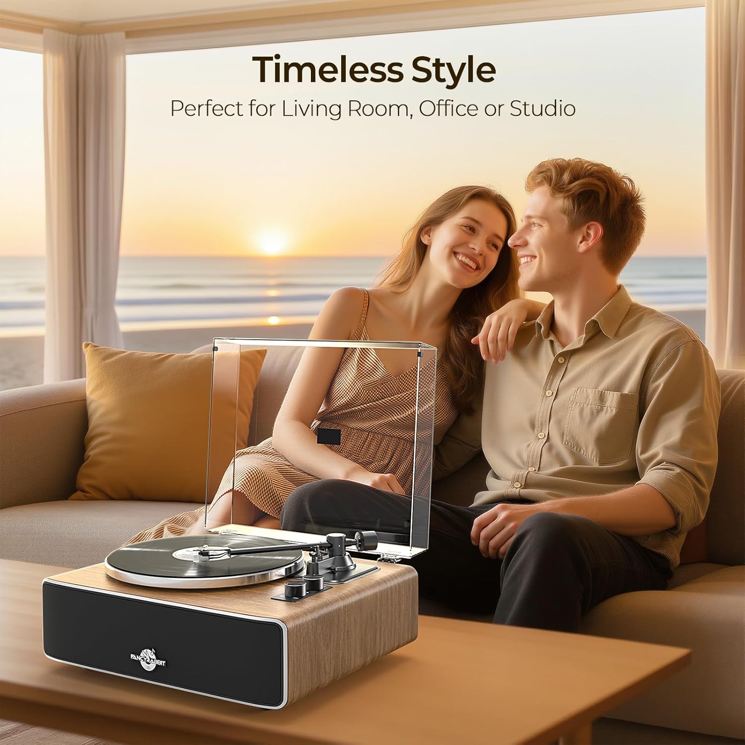 Retro Bluetooth Record Player with Built-in Speakers | All-in-One Design Turntable | AT-3600L Cartridge & 2-Speed Belt Drive | Fancy Rabbit (HP-H2501)