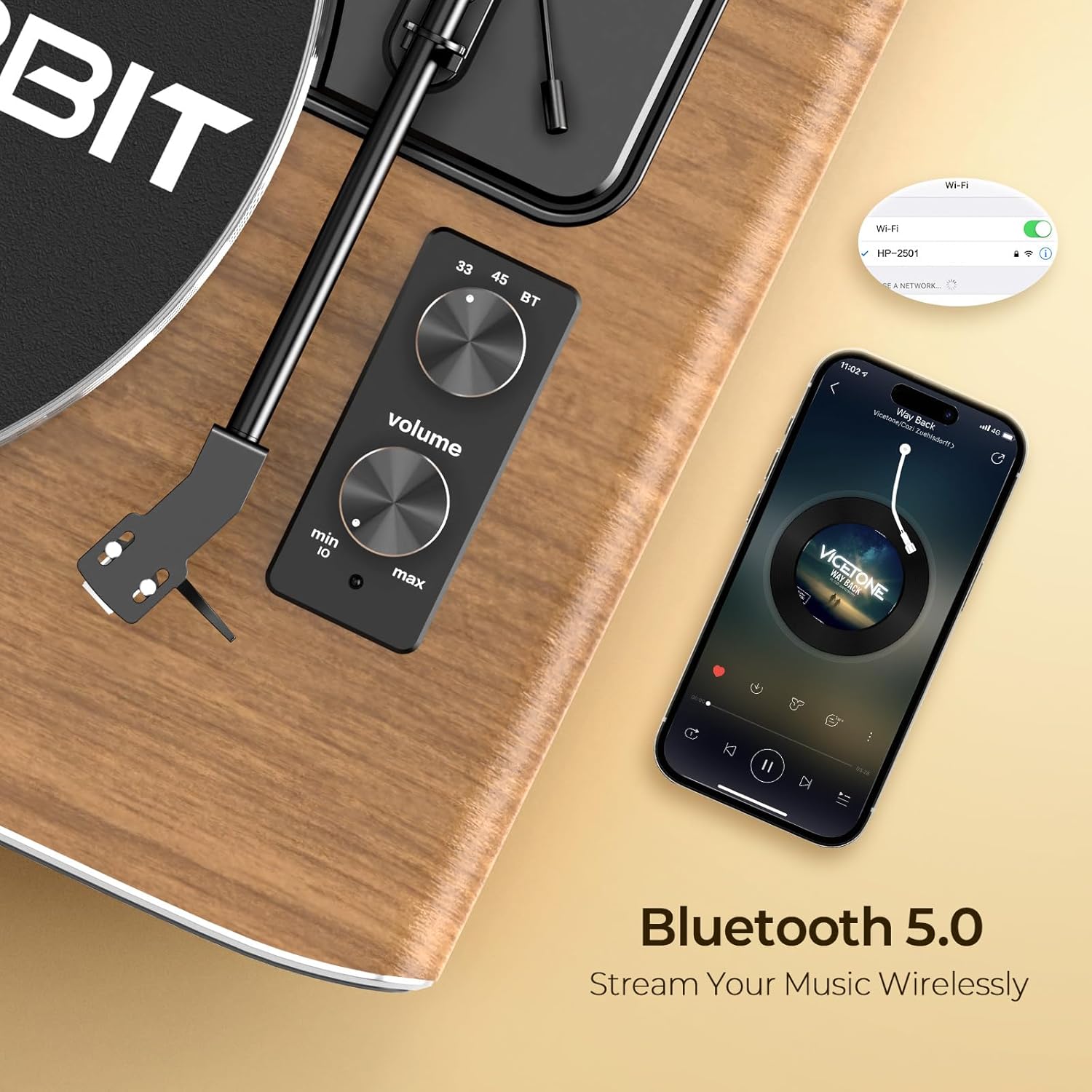 Retro Bluetooth Record Player with Built-in Speakers | All-in-One Design Turntable | AT-3600L Cartridge & 2-Speed Belt Drive | Fancy Rabbit (HP-H2501)