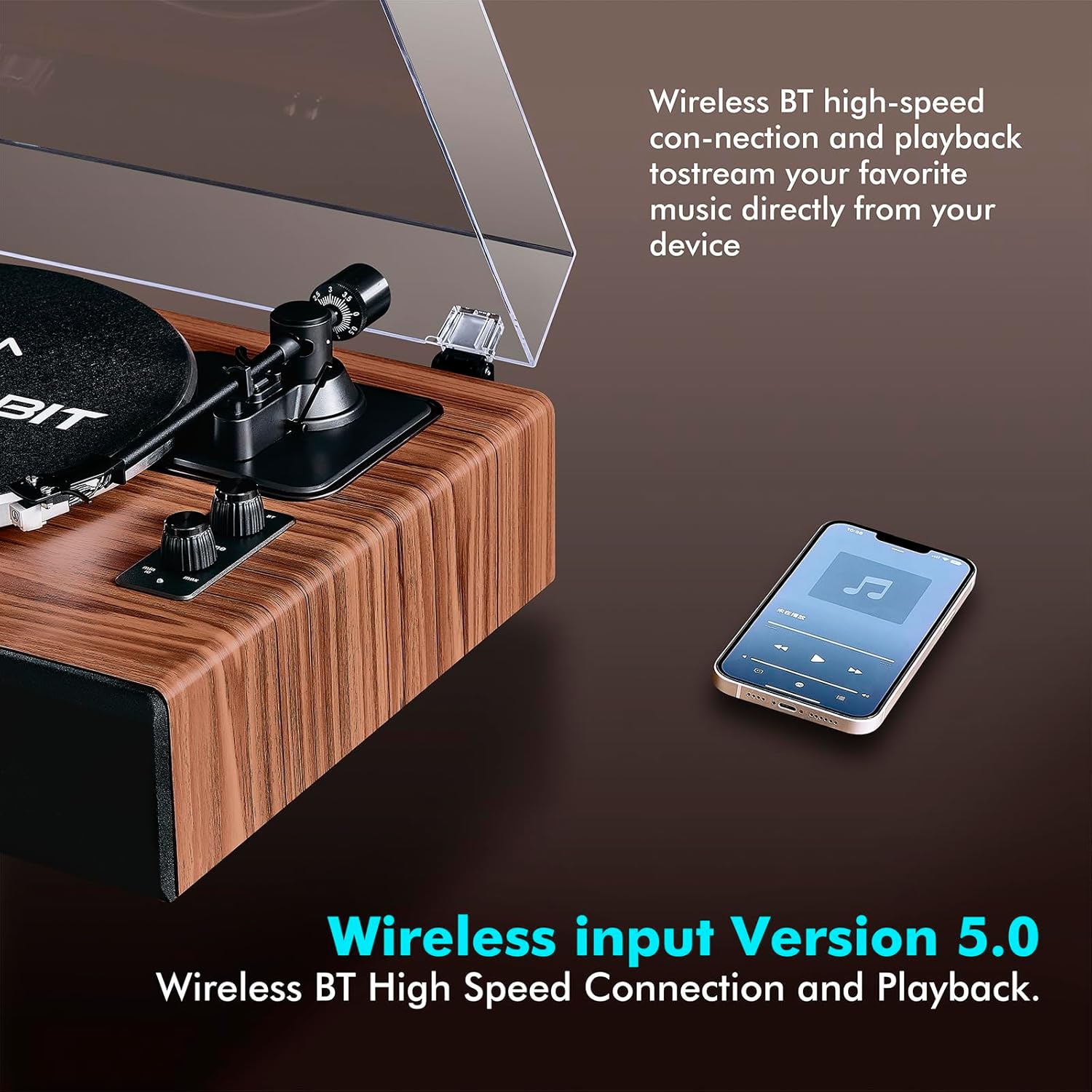 High-Fidelity Bluetooth Turntable with Speakers | AT-3600L Magnetic Cartridge | Built-in Phono Preamp | 2-Speed Belt Drive | FancyRabbit (HP-H2410)